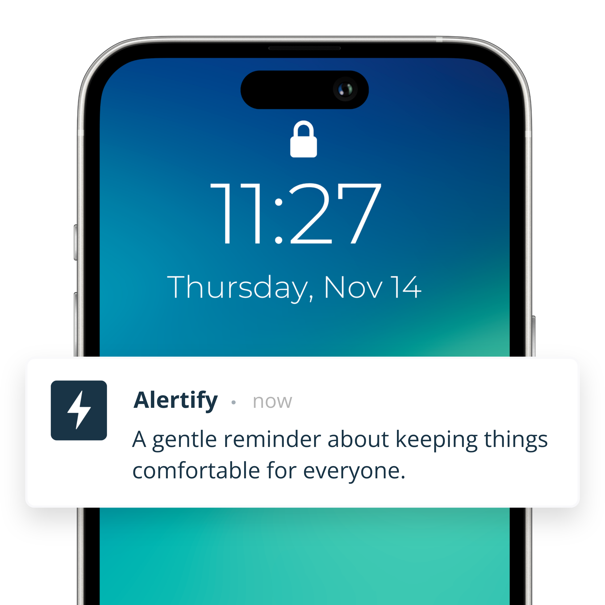 Guest Alert-melding op de telefoon van een gast — een vriendelijke herinnering om het voor iedereen comfortabel te houden