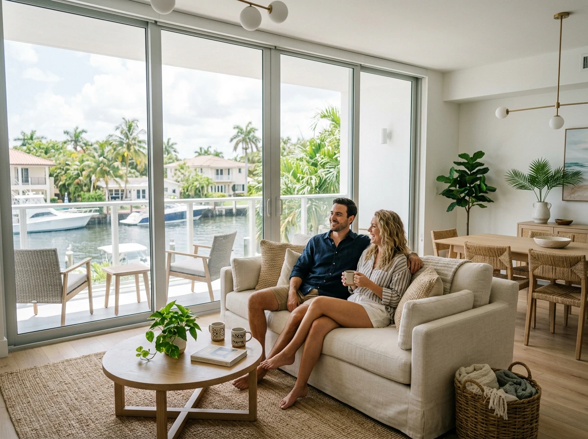 Stel ontspant in een lichte vakantiewoning aan het water in Florida